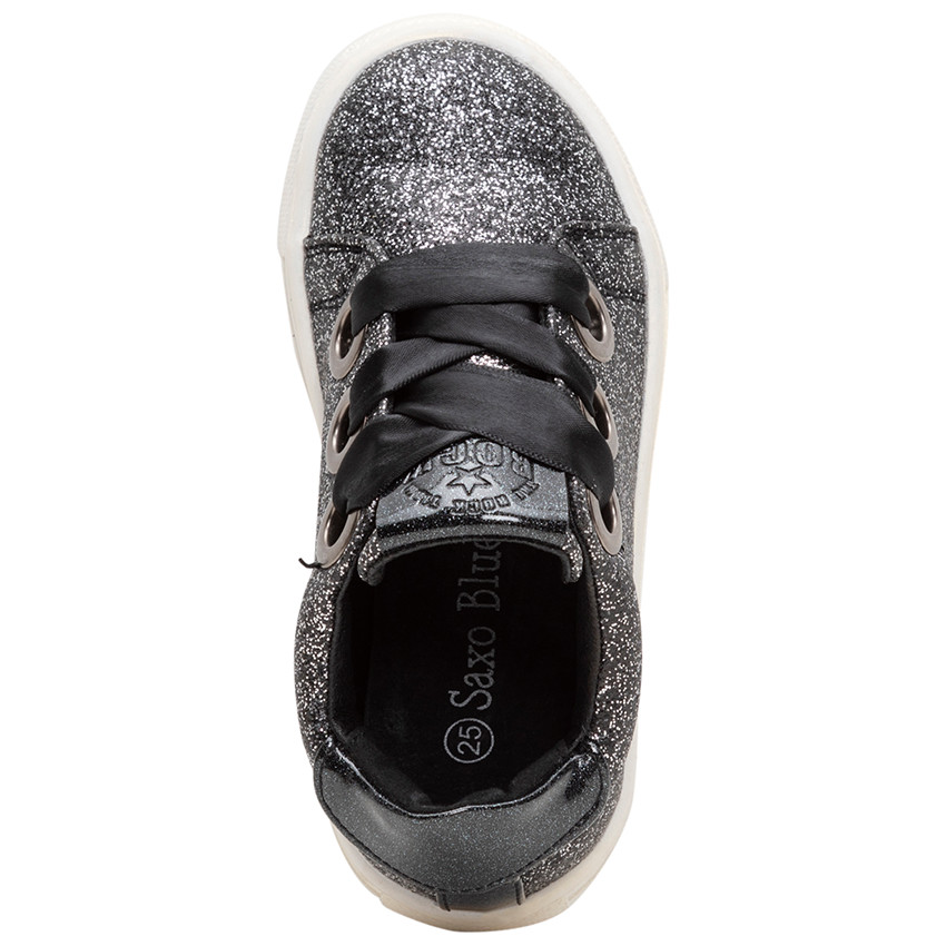 Baskets basses à paillettes et lacets en ruban satiné 