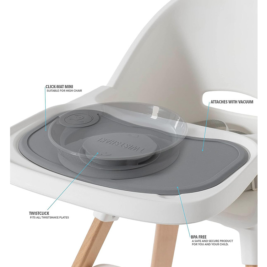 Set plateau Click Mat Mini + Assiette 6+ mois – Gris Pastel  