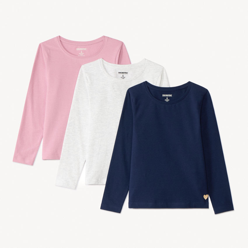 Lot de 3 t-shirts manches longues unis pour fille