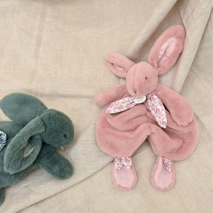 Doudou plat lapin rose poudré 29 cm 