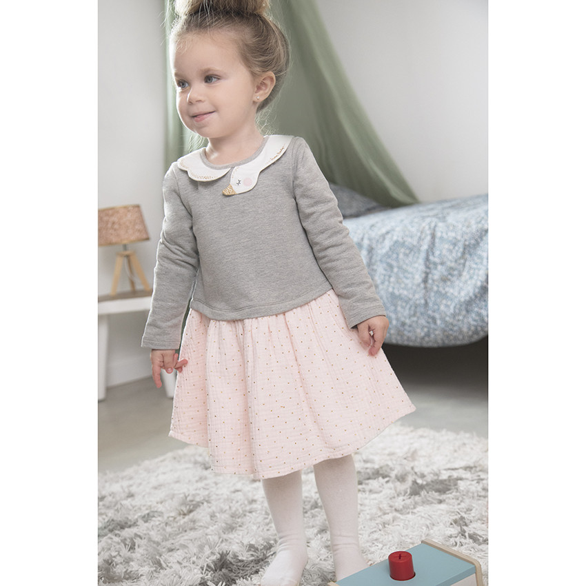 Robe manches longues effet 2 en 1 à col cygne pour bébé fille 