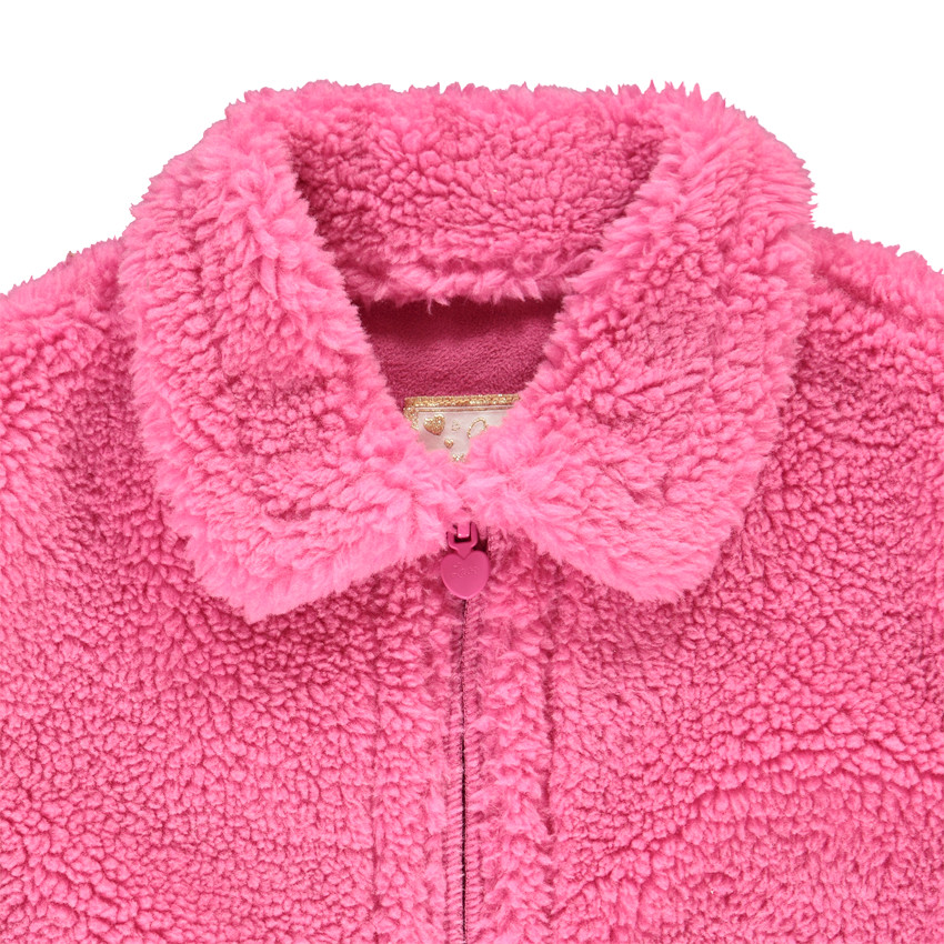 Veste en fausse fourrure unie avec détails en suédine pour fille 