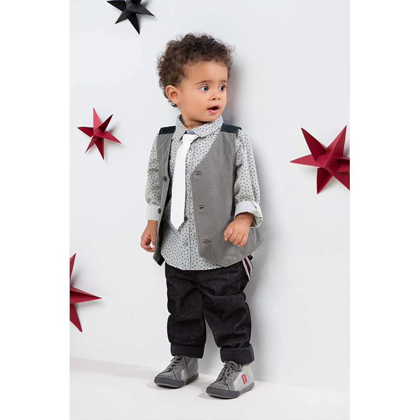 Chemise manches longues imprimée étoiles all-over avec cravate 