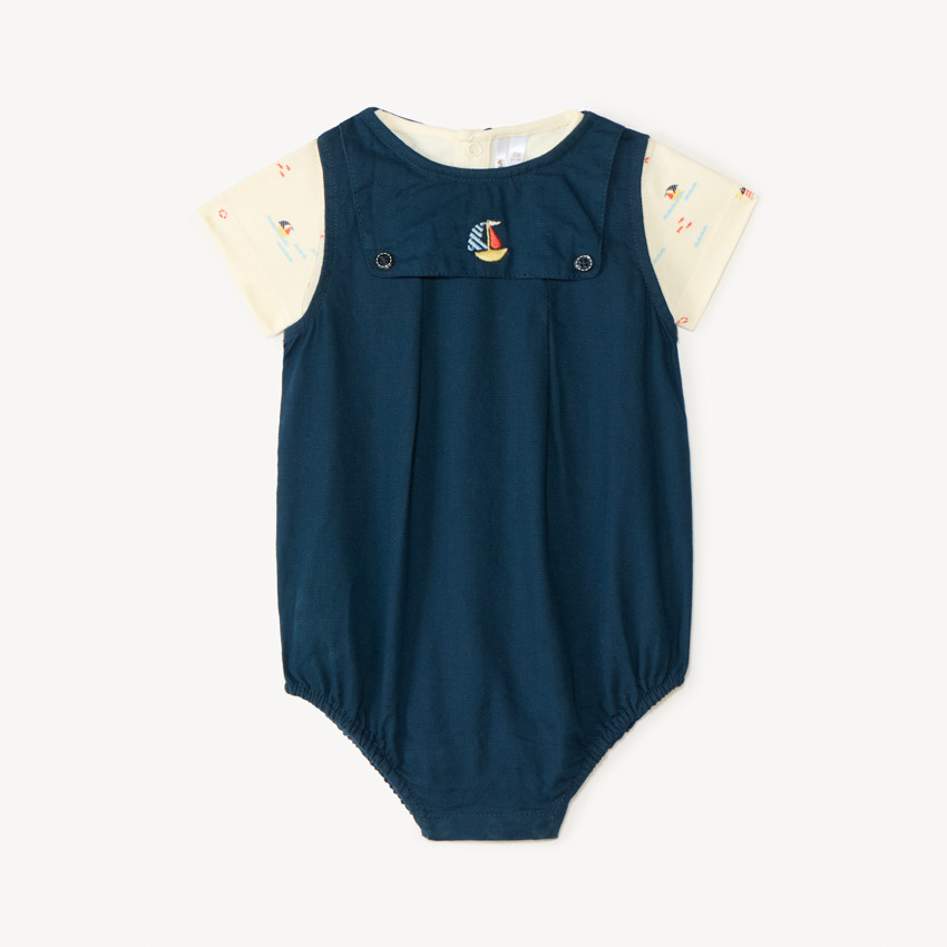 Ensemble 2 pièces avec barboteuse broderie bateau pour bébé garçon