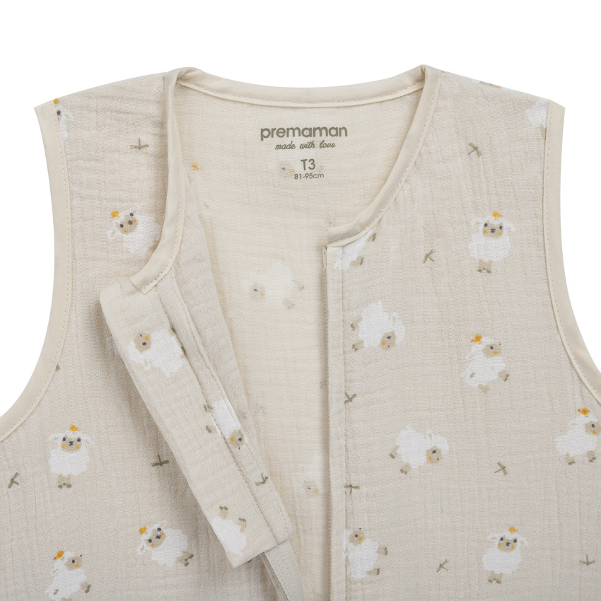 Gigoteuse TOG 0.5 en gaze imprimée moutons 18-36M La Vie à la Ferme beige 