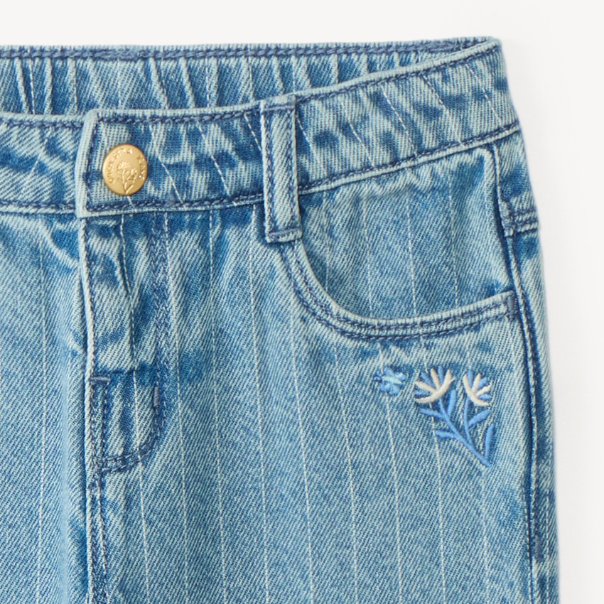Jean droit à rayures broderie fleurs pour bébé fille 