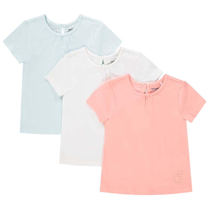 Lot de 3 t-shirts manches courtes unis pour bébé fille 