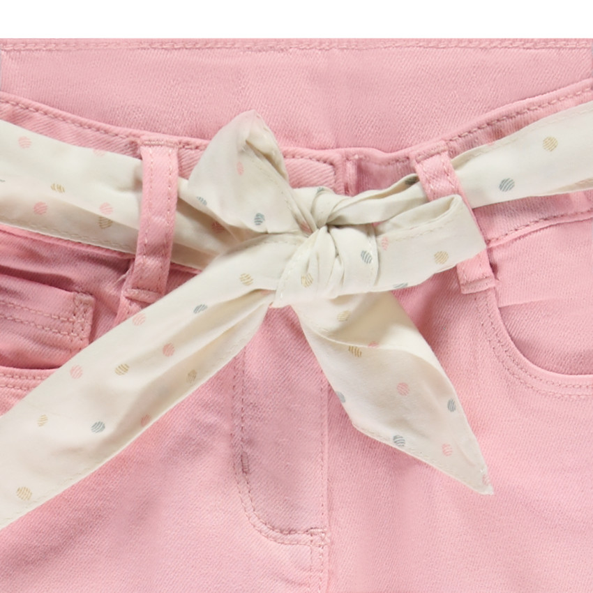 Jean slim uni avec ceinture foulard à nouer pour fille  