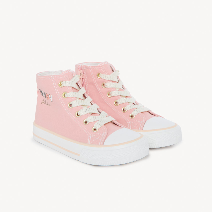 Chaussures en toile montante à zip et lacets fantaisie pour fille 