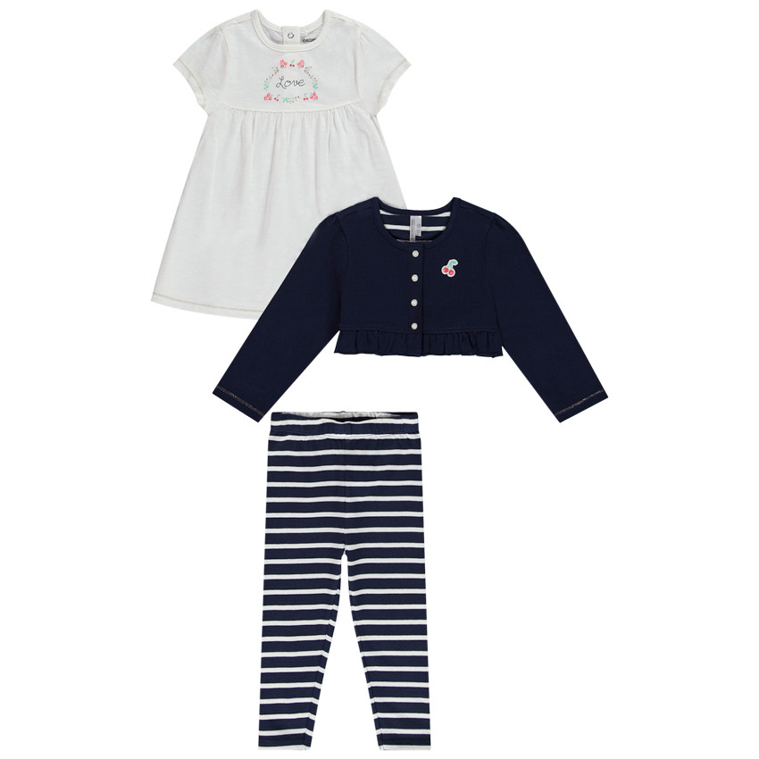 Ensemble gilet + tunique + caleçon à rayures pour bébé fille