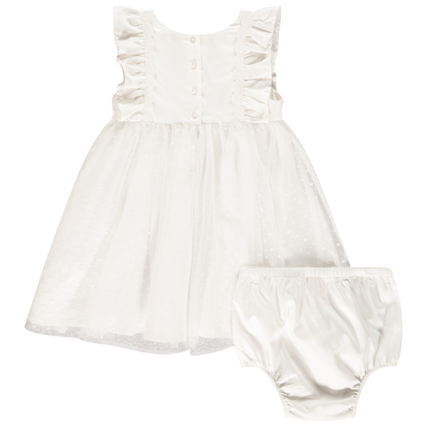 Ensemble robe en satin de coton + bloomer de cérémonie pour bébé fille 