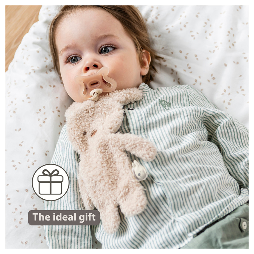 Doudou attache-sucette Lapin Teddy bouclette Ecru 