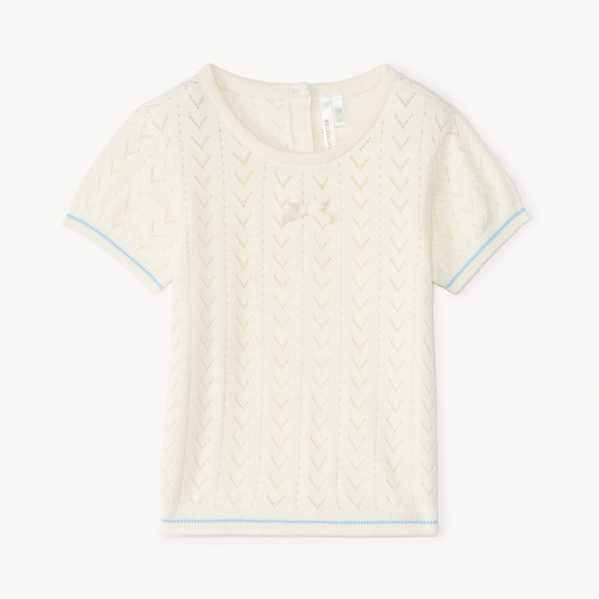 Pull manches courtes en tricot ajouré pour bébé fille 