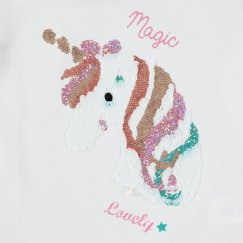 T-shirt manches longues en coton bio à licorne en sequins magiques 