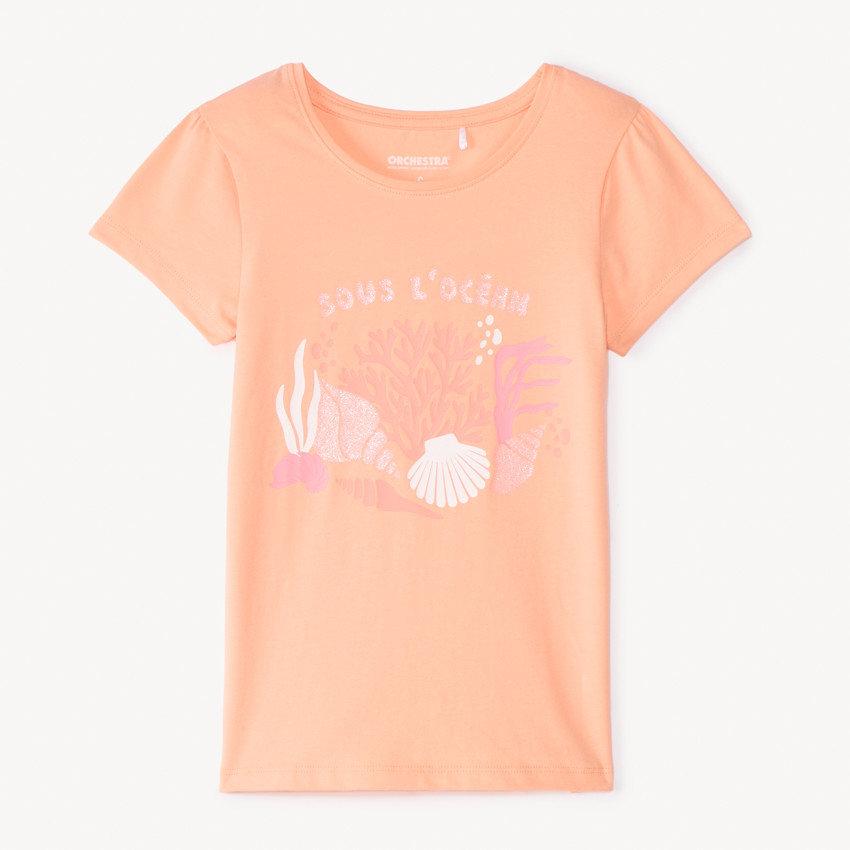 T-shirt manches courtes print fantaisie pailletées pour fille