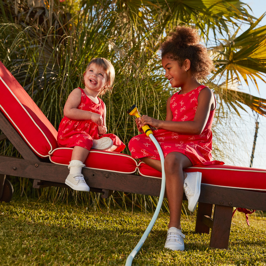 Robe sans manches imprimée nœuds pour bébé fille 