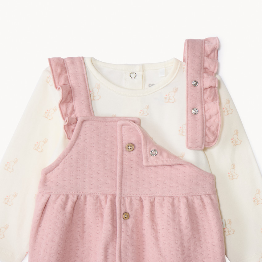 Ensemble 2 pièces avec salopette pointelle pour bébé fille 