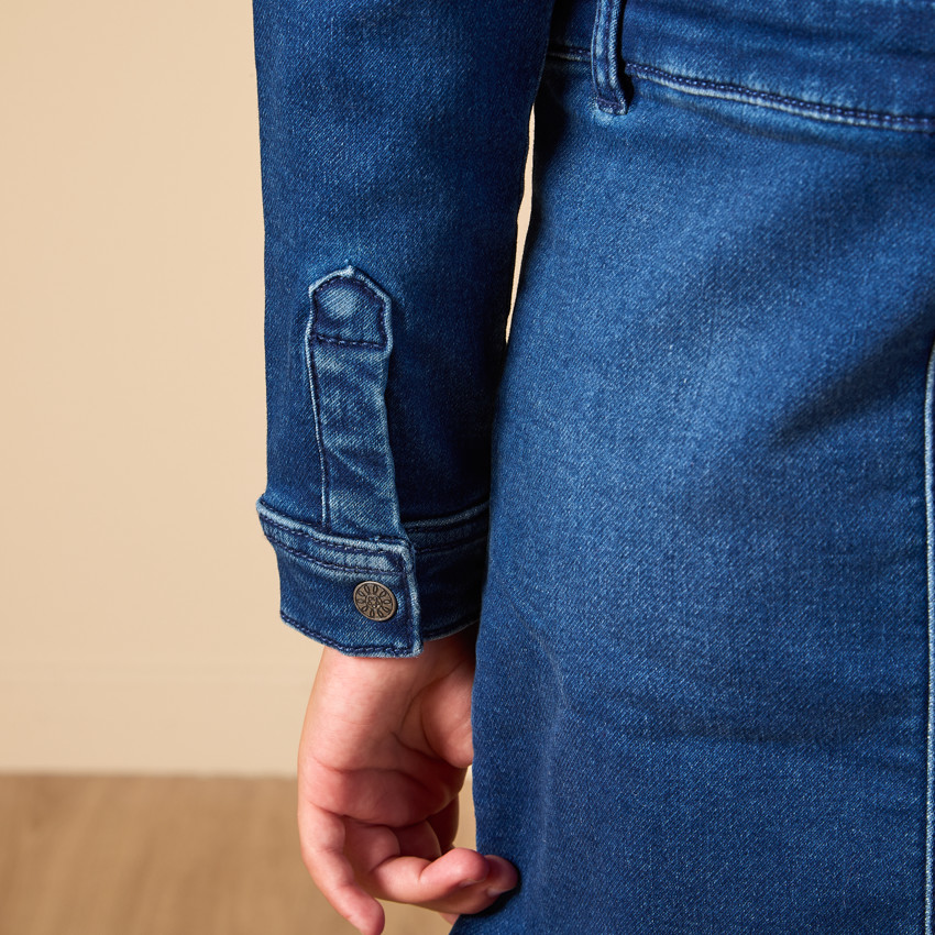 Robe manches longues style chemise effet denim pour fille 