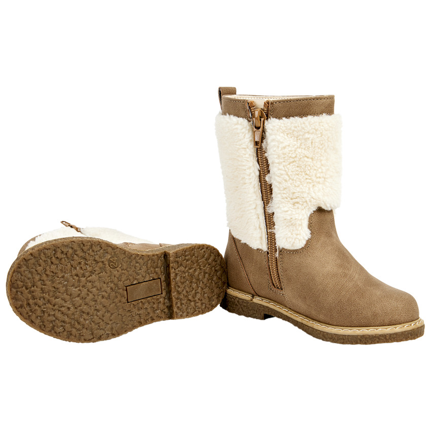 Bottes beiges à zip avec moumoute pour fille 