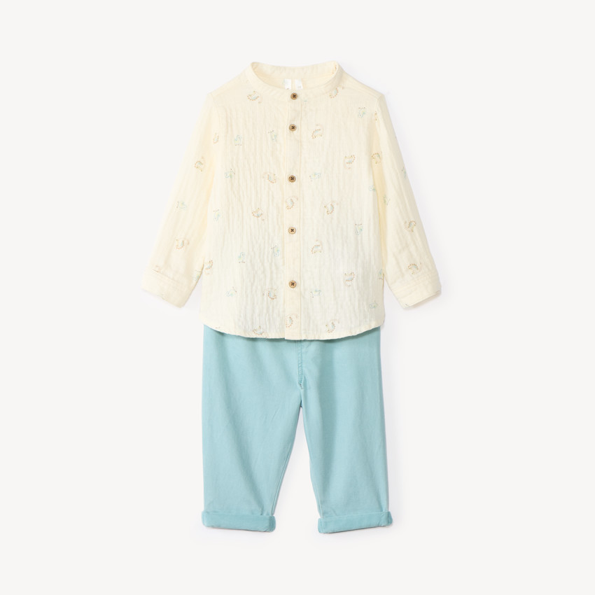 Ensemble 2 pièces chemise et pantalon bébé garçon motifs dinosaures 