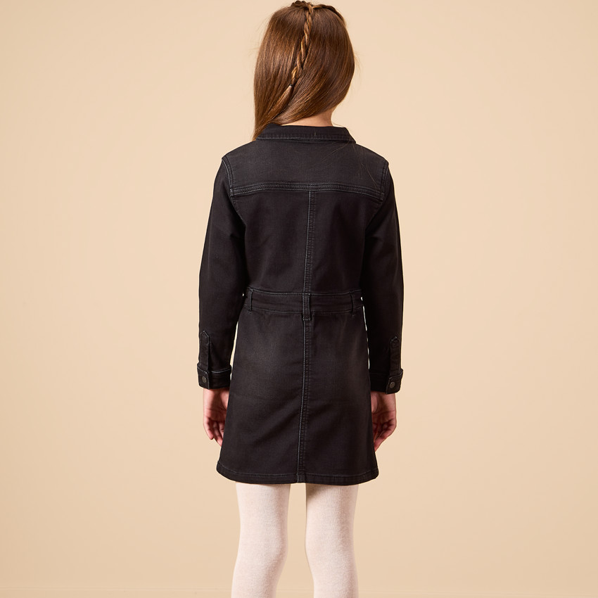 Robe manches longues uni effet chemise pour fille 