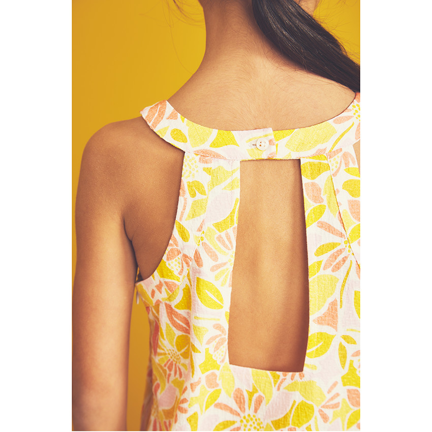 Robe à bretelles imprimé floral rétro pour fille 