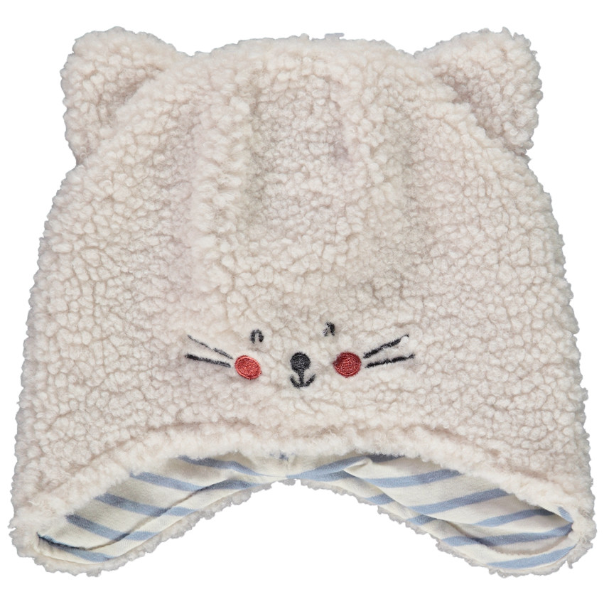 Bonnet en sherpa broderies chat pour bébé garçon 