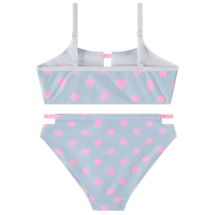 Maillot de bain 2 pièces à rayures + imprimé fleurs roses pour fille 