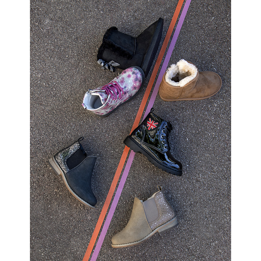 Bottes basses bi-matières à effet brillant pour enfant fille 