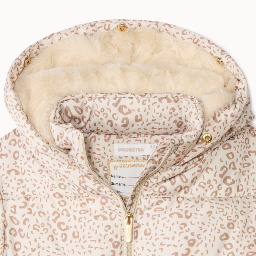 Doudoune longue en toile imprimée et doublure sherpa pour fille  