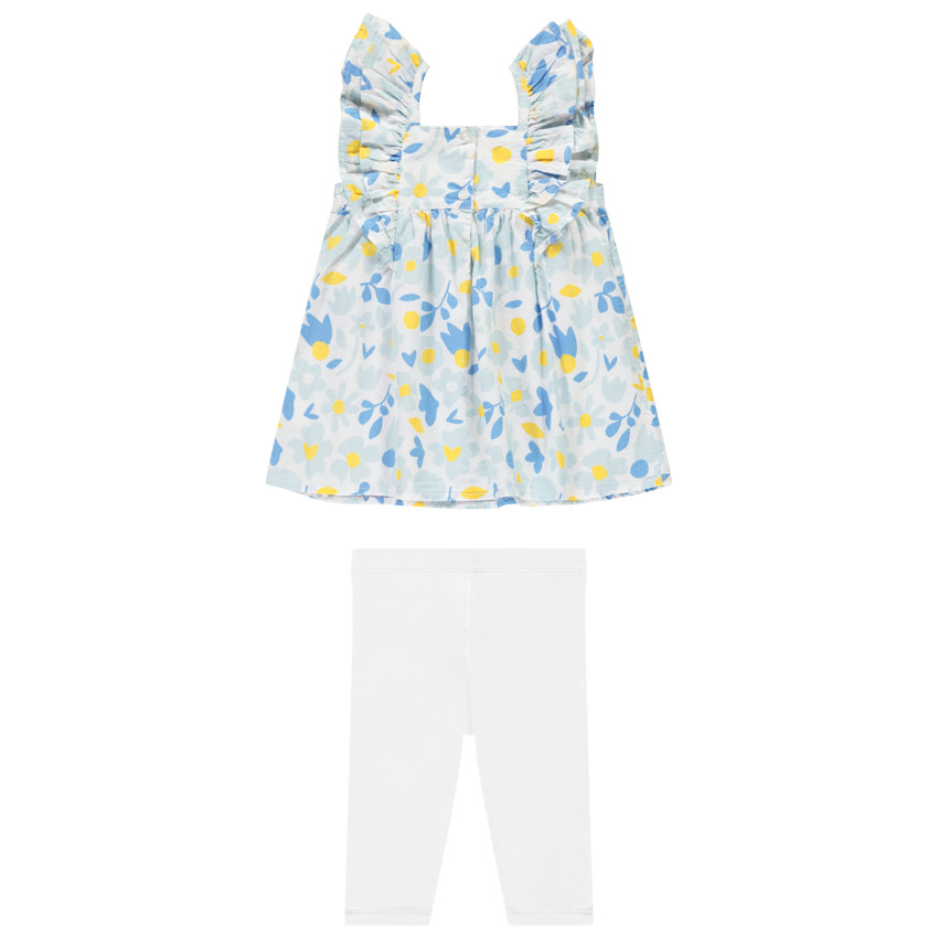 Ensemble tunique à fleurs plates + caleçon uni pour bébé fille 