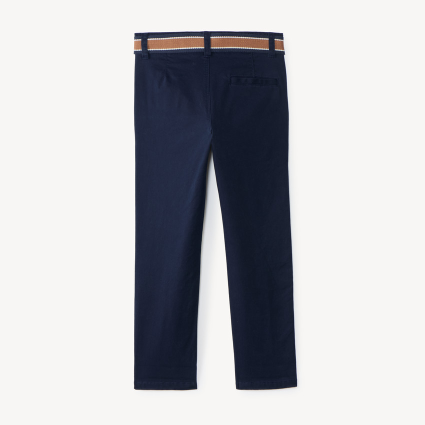 Pantalon garçon droit en toile avec ceinture 