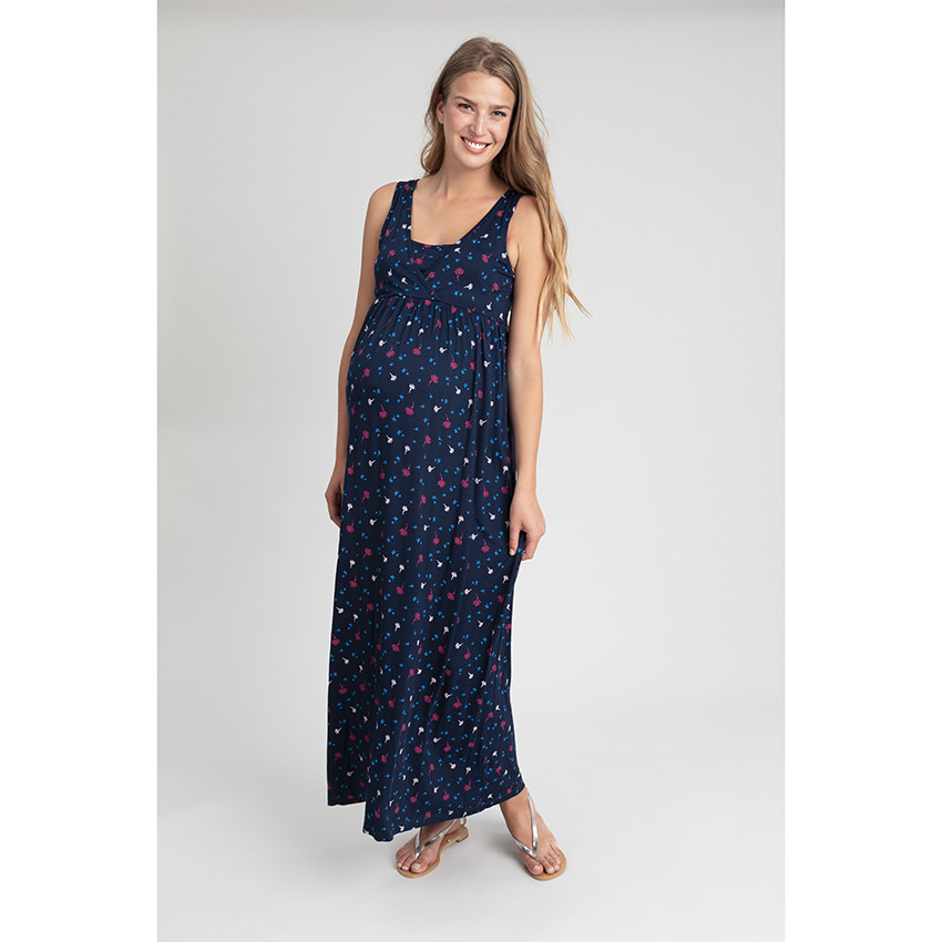 Robe longue de grossesse sans manches imprimée all-over 