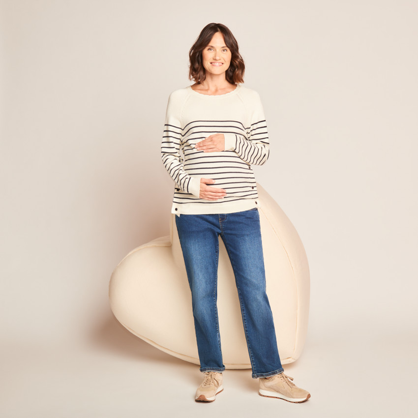 Pull d&#39;allaitement en tricot rayé esprit marinière avec col fantaisie  