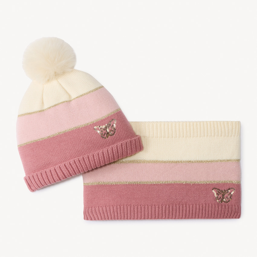 Set bonnet + snood Papillon effet color block pour fille