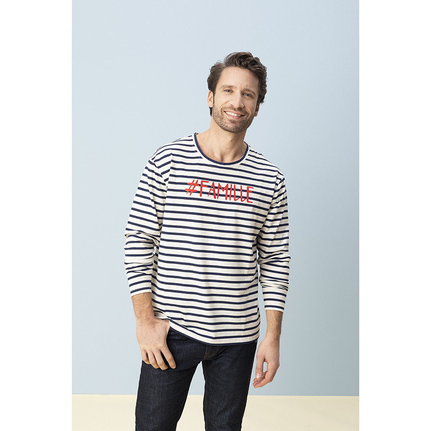 Marinière homme en coton à inscription "famille" printée 