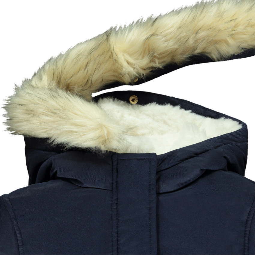 Parka déperlante en twill + capuche en fausse-fourrure pour fille 