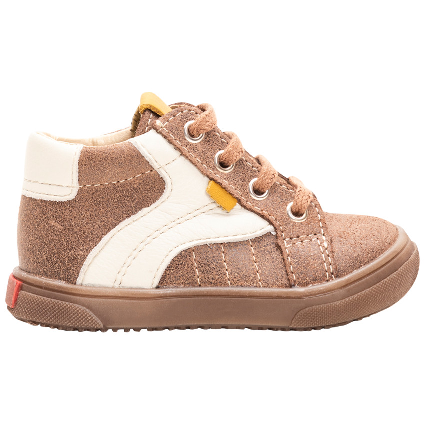 Bottillons contrastés en cuir à lacets - Marron