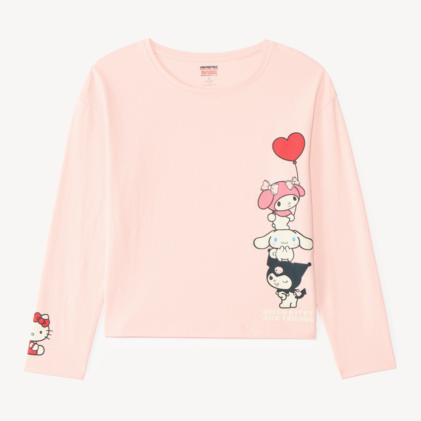 T-shirt fille manches longues oversize print Hello Kitty et ses amis
