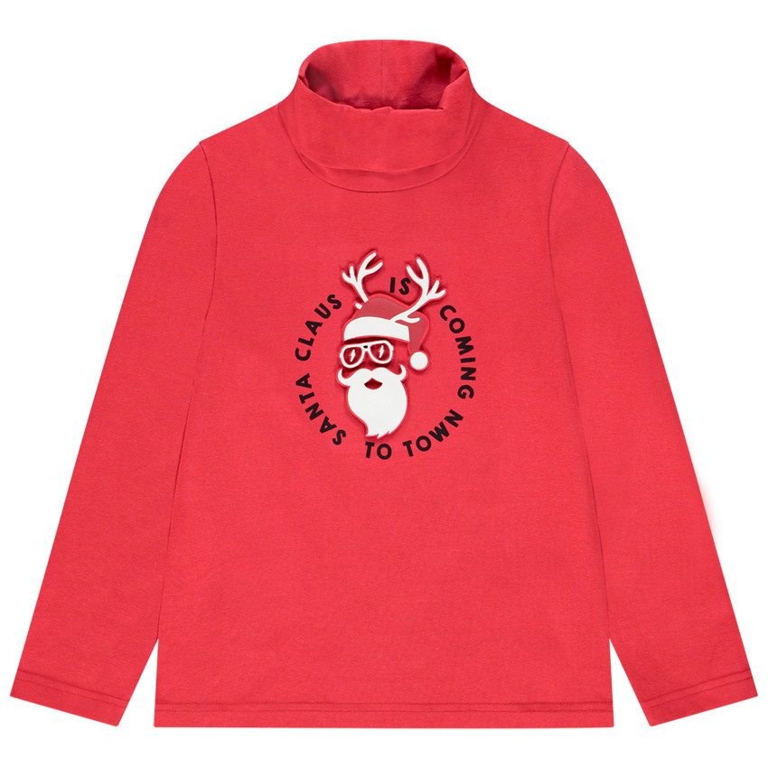 Sous-pull rouge motif père Noël en relief pour enfant garçon 