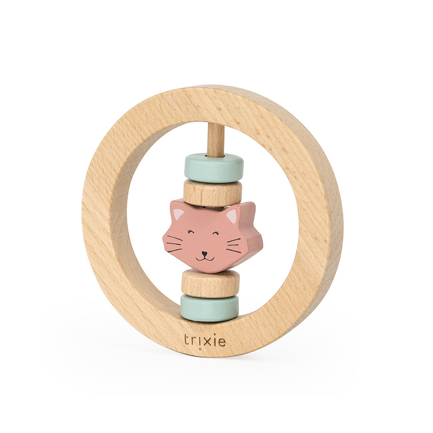 Hochet rond en bois Mrs Cat  