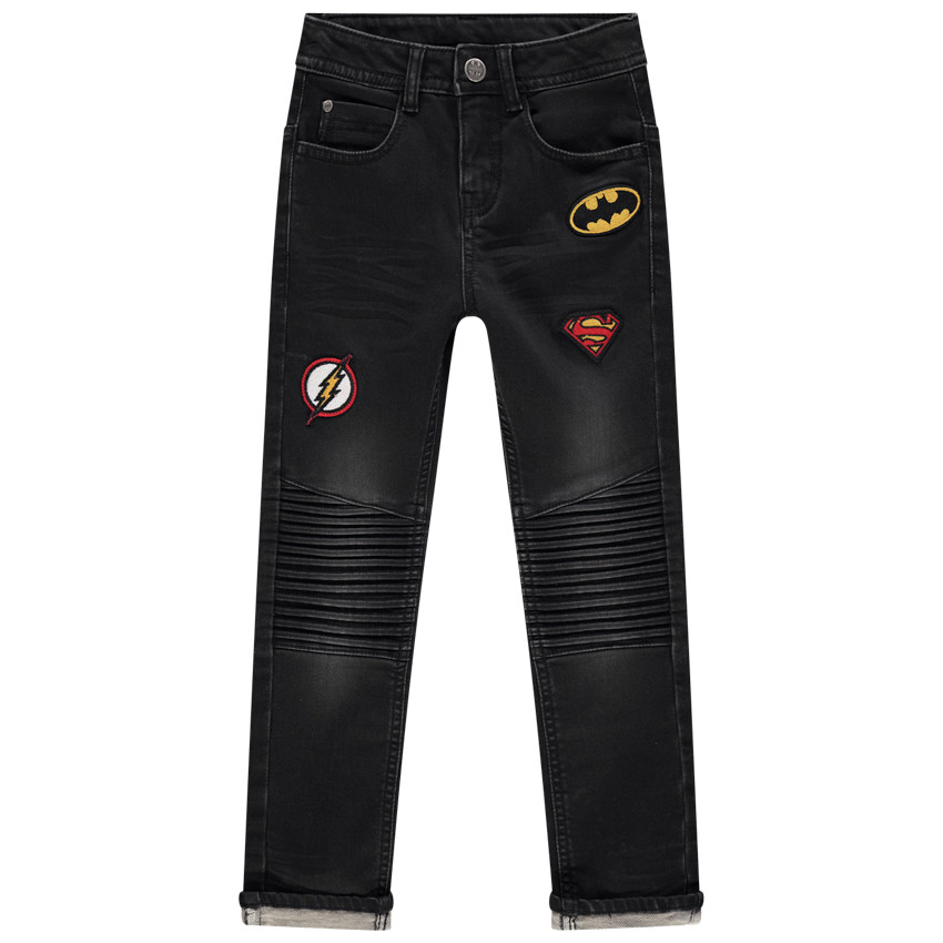 Jean droit effet délavé à badges super-héros pour enfant garçon 