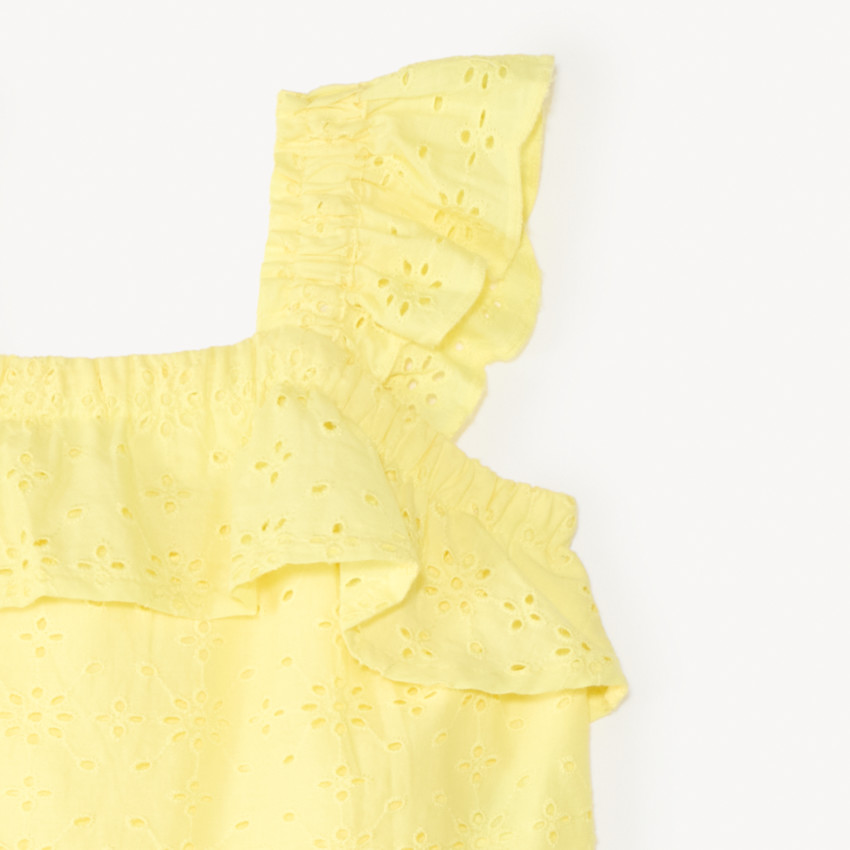 Ensemble uni débardeur + short en broderie anglaise pour fille 