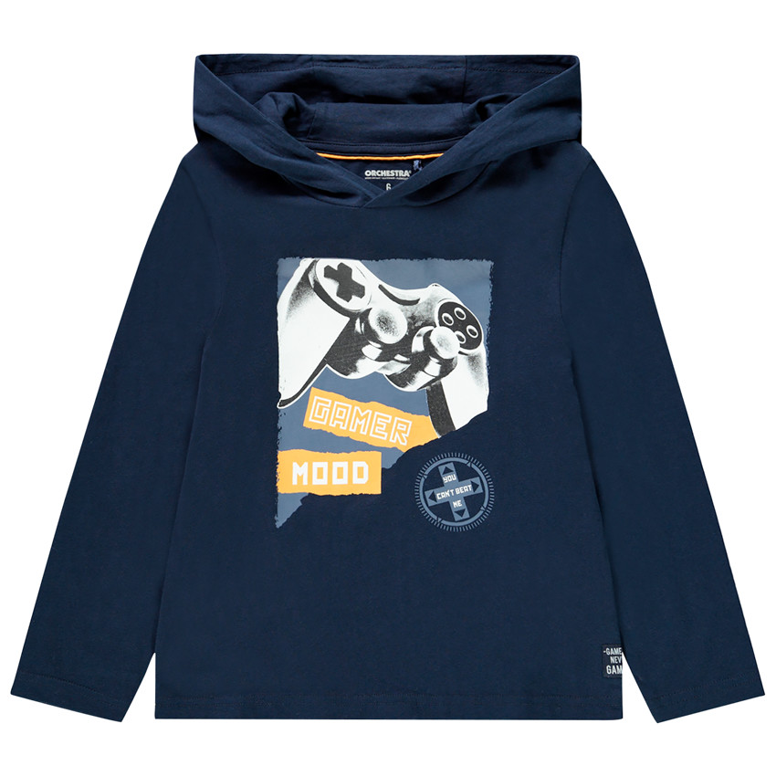 T-shirt manches longues à capuche print manette pour enfant garçon 
