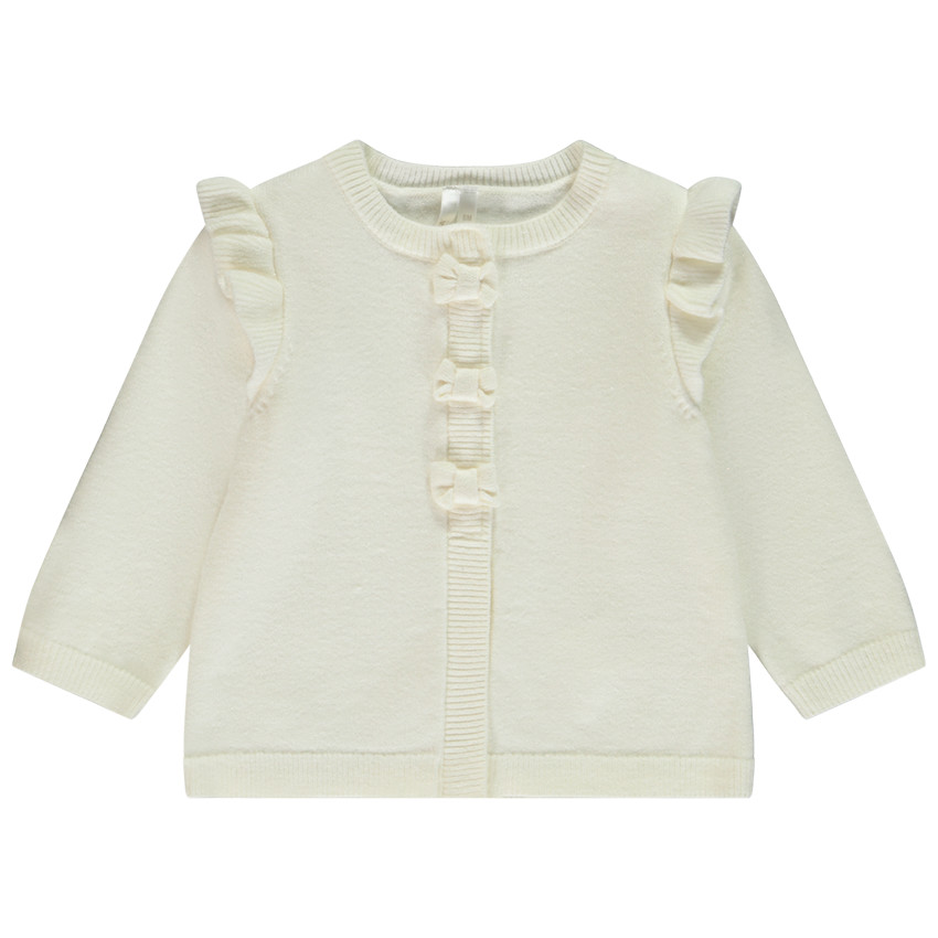 Gilet uni en tricot avec volants et nœud fantaisie pour bébé fille 