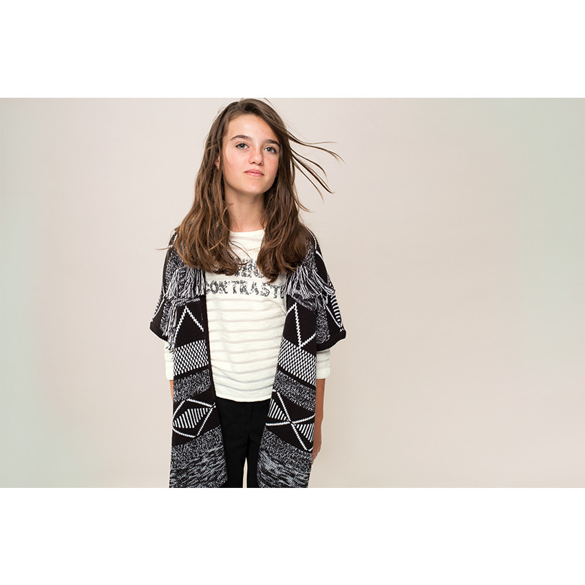 Junior - Gilet poncho imprimé éthnique avec franges 