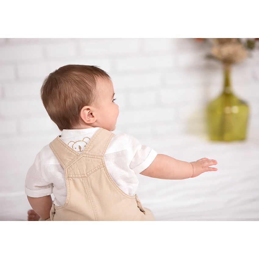 Ensemble 2 pièces salopette longue et chemise de cérémonie pour bébé garçon 