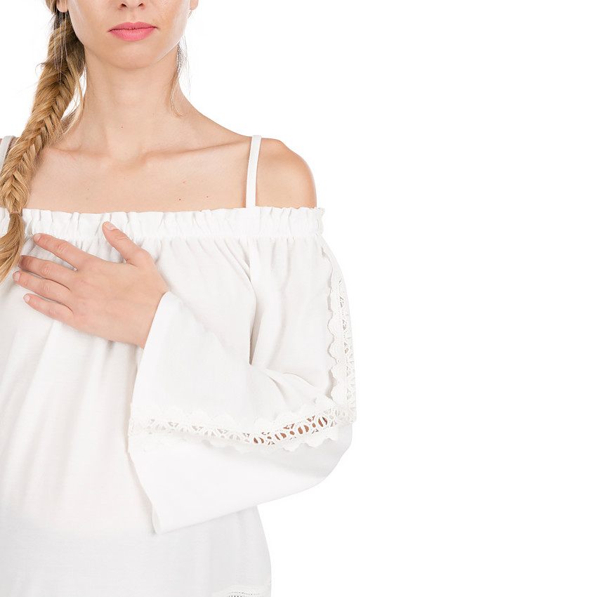 Top de grossesse à épaules ajourées et détails en dentelle 