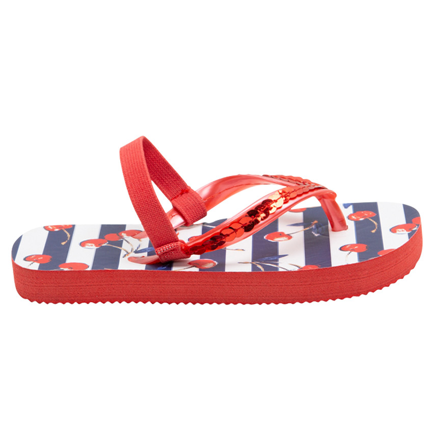 Tongs rayées avec cerises imprimées et sequins  
