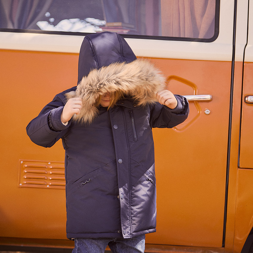 Parka a capuche avec fausse fourrure amovible pour garcon